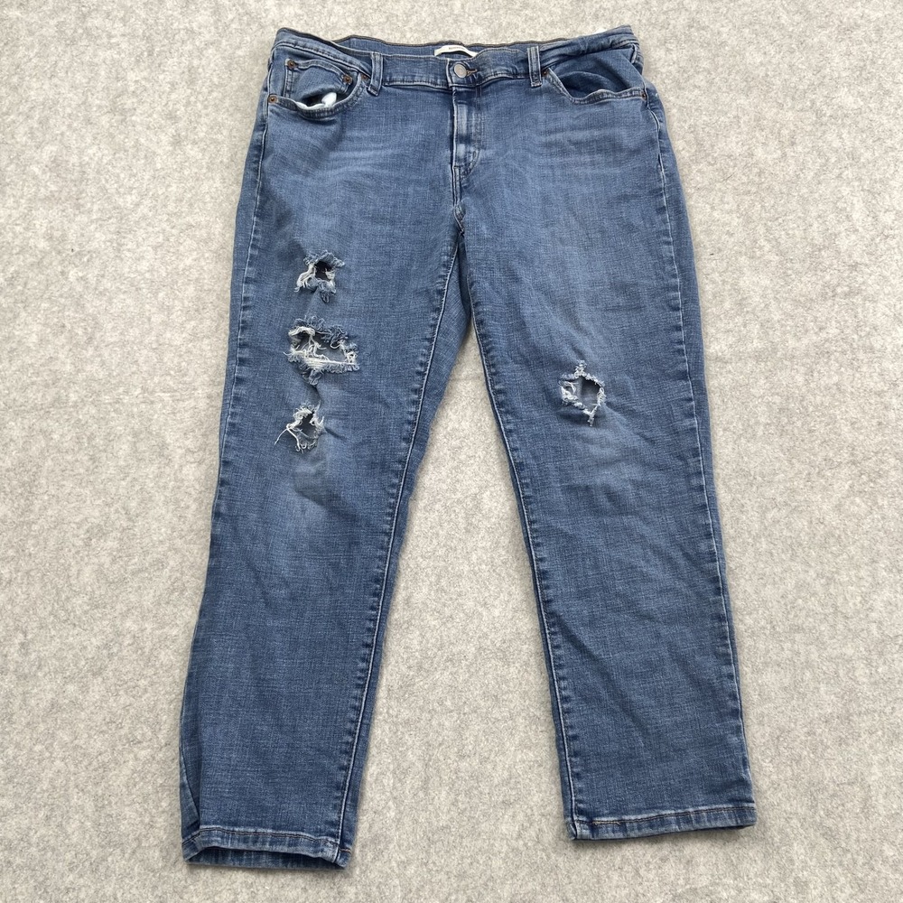Levi's Boyfriend Jeans Womens 33 (35x25) Blue Med Wash Distressed Stretch Denim